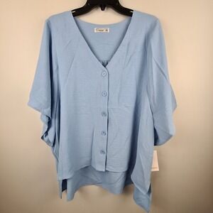 89th + Madison Glacier Lake Blue V-Neck Button Front Blouse XXL NWT BD2BL1024MA